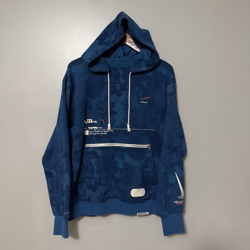 Nike Hoodie Mens Large Blue Halftone Floratone Dri-Fit Pullover DV0013-453